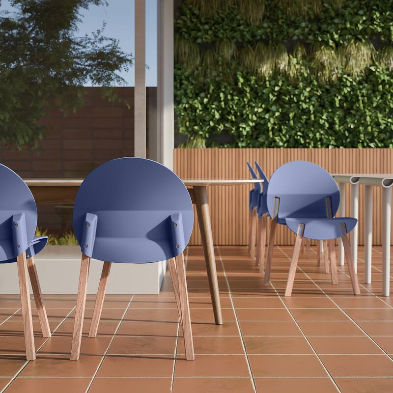 4-Pack Chairs - Wood Legs & PP Seat, Indoor Dining & Living Room Furniture Set - Grey-Blue