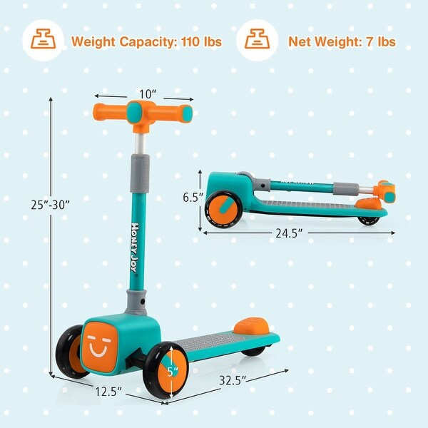Honeyjoy Folding Adjustable Kids Toy Scooter W/LED Flashing Wheels