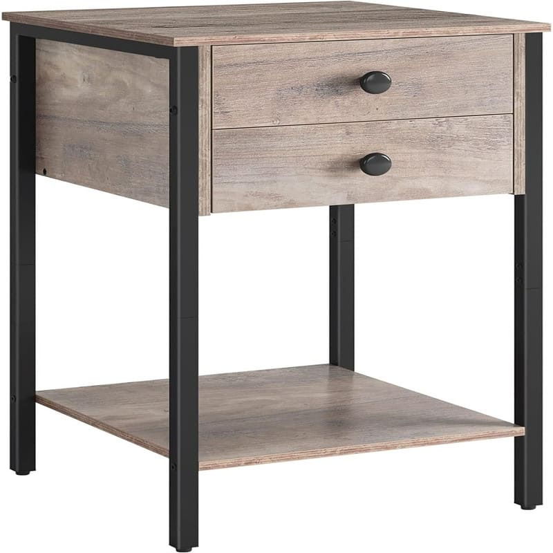 Bedside Table with 2 Drawers - Greige+black