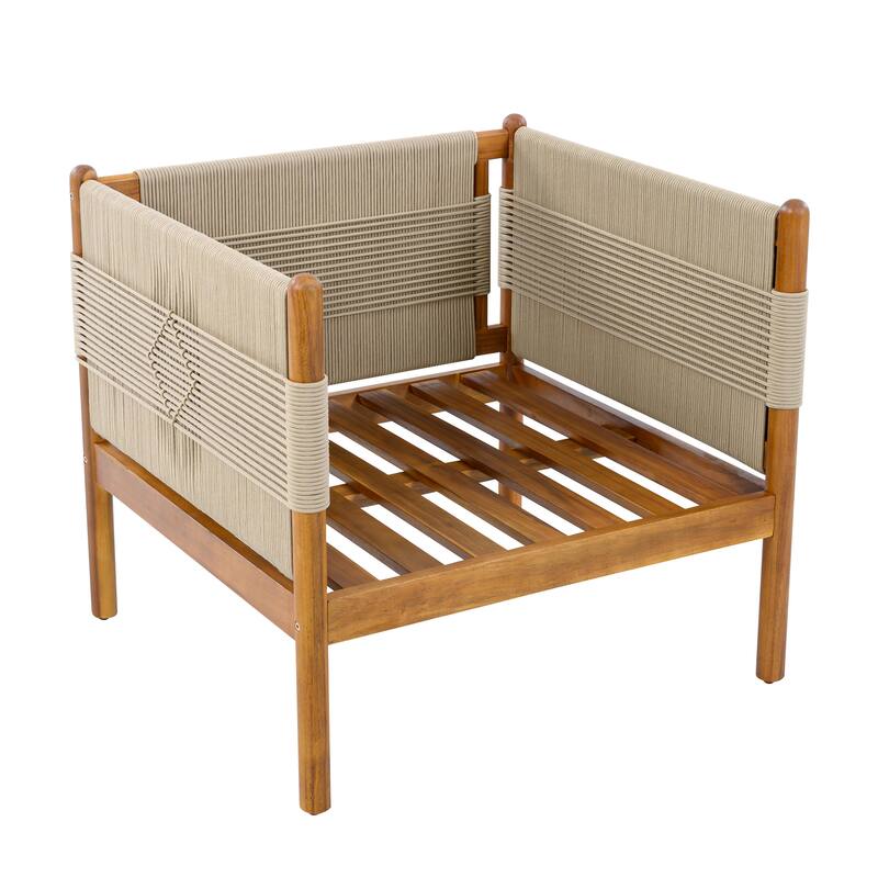Christopher Knight Home - Outdoor Patio 29.72" Acacia Wood Club Chair with Handwoven Rope Panels and Cushions