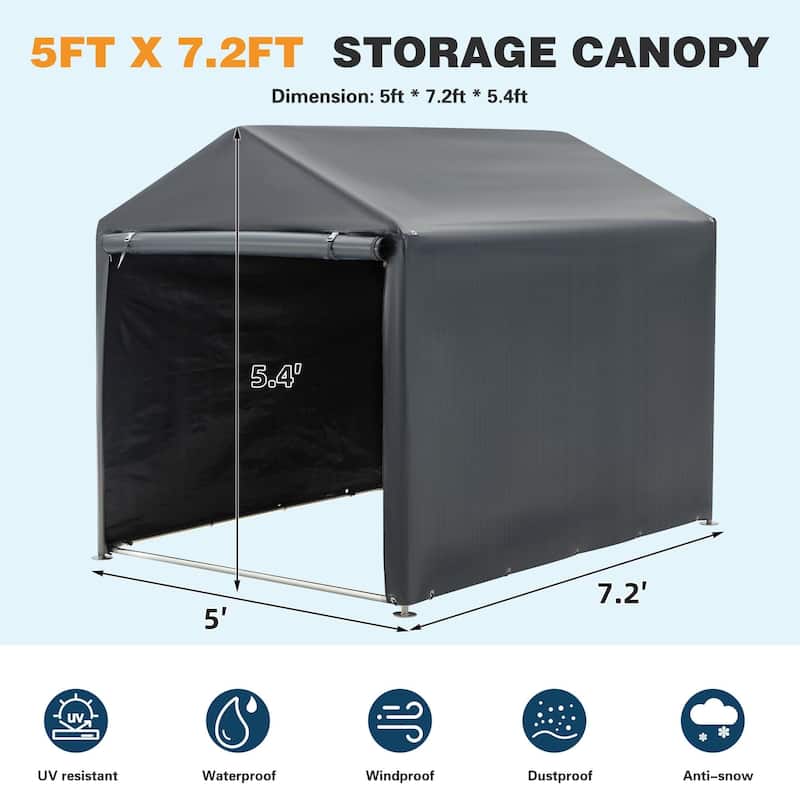 AVAWING Outdoor Storage Shed, Portable Bike & Motorcycle Shelter with Steel Frame & PE Cover - 5" x 7.2"