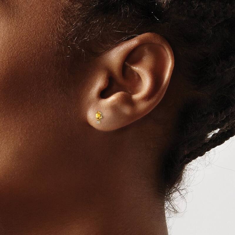 Curata 14k Yellow or White Gold Small Genuine Gemstone and Diamond Stud Earrings - 7x3mm
