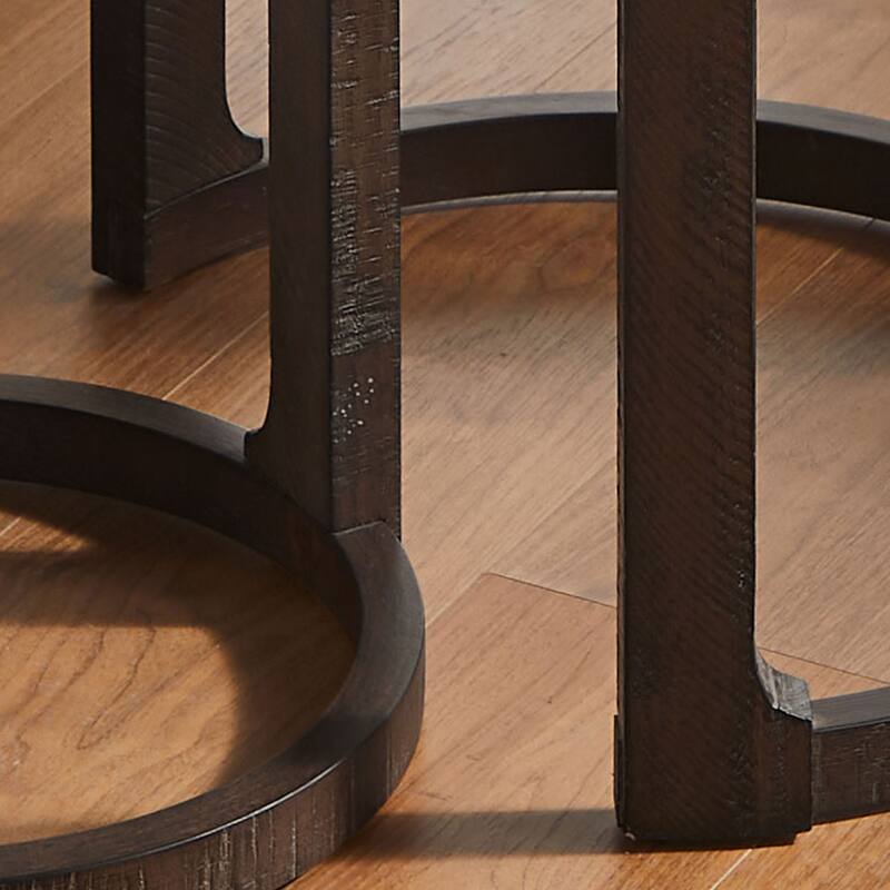 24 inch 2PCS Curved Traditional Round Circle Wooden Coffee Table Set, Mid Century Rustic Style Side Table, End Table