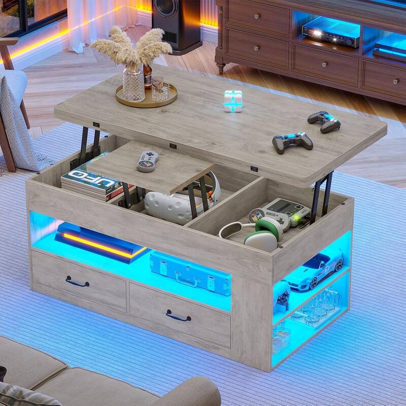 Lift Top Coffee Table Open Storage Shelf & Hidden Classified Storage