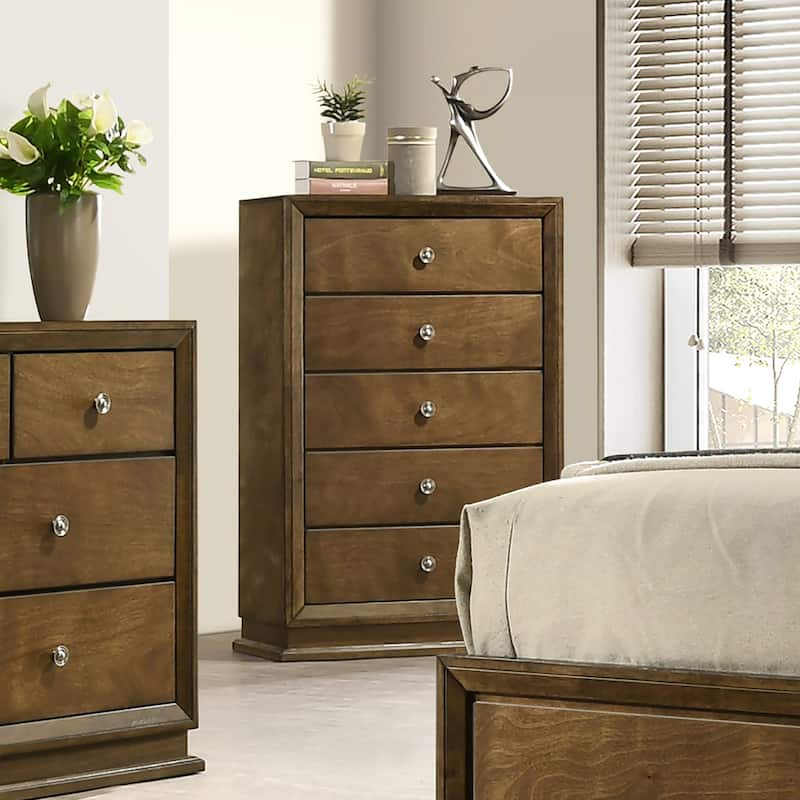 Furniture of America Igala Walnut Wood 5-Drawer Oversized Chest - Walnut