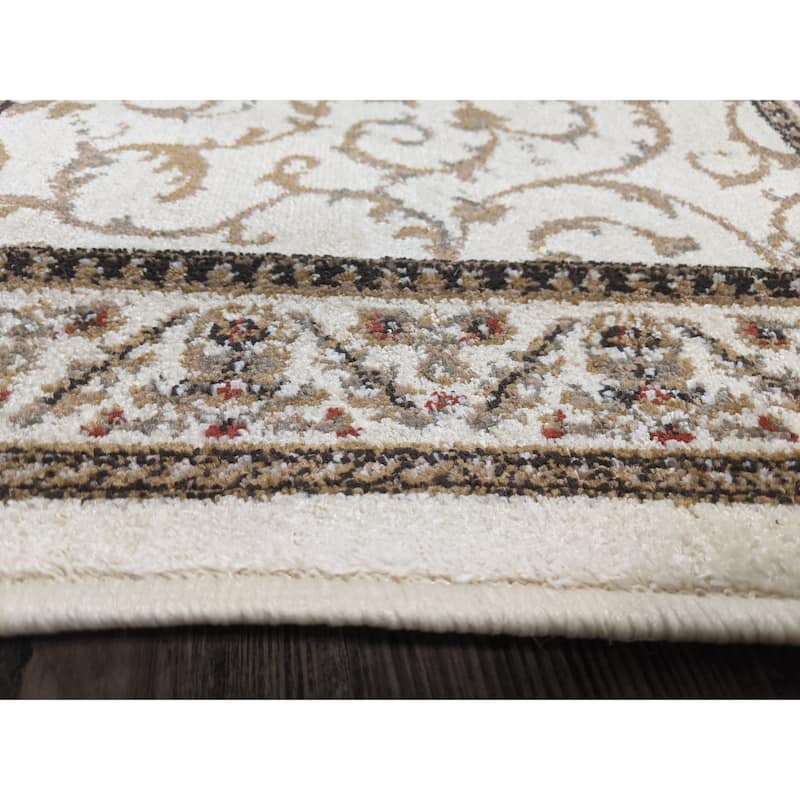 Admire Home Living Amalfi Transitional Scroll Pattern Area Rug - 5'3" Round/Surplus - Ivory