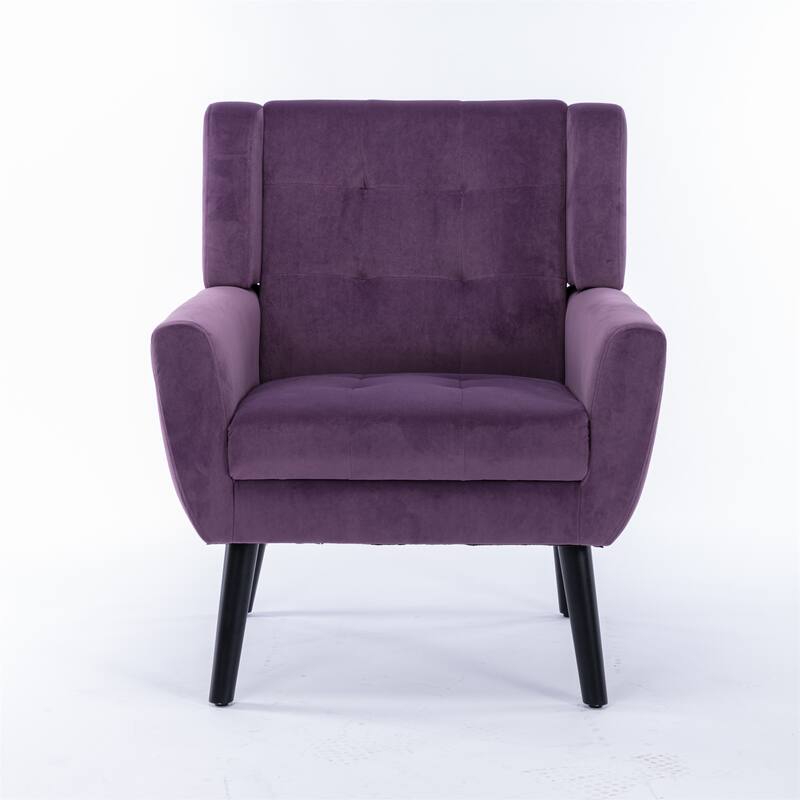 Stylish Upholstered Seating Armchair with Tapered Metal Legs, Single Sofa Chair Accent Chair with Flared Armrests, Purple