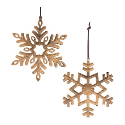 Distressed Metal Snowflake (Set of 12) - N/A