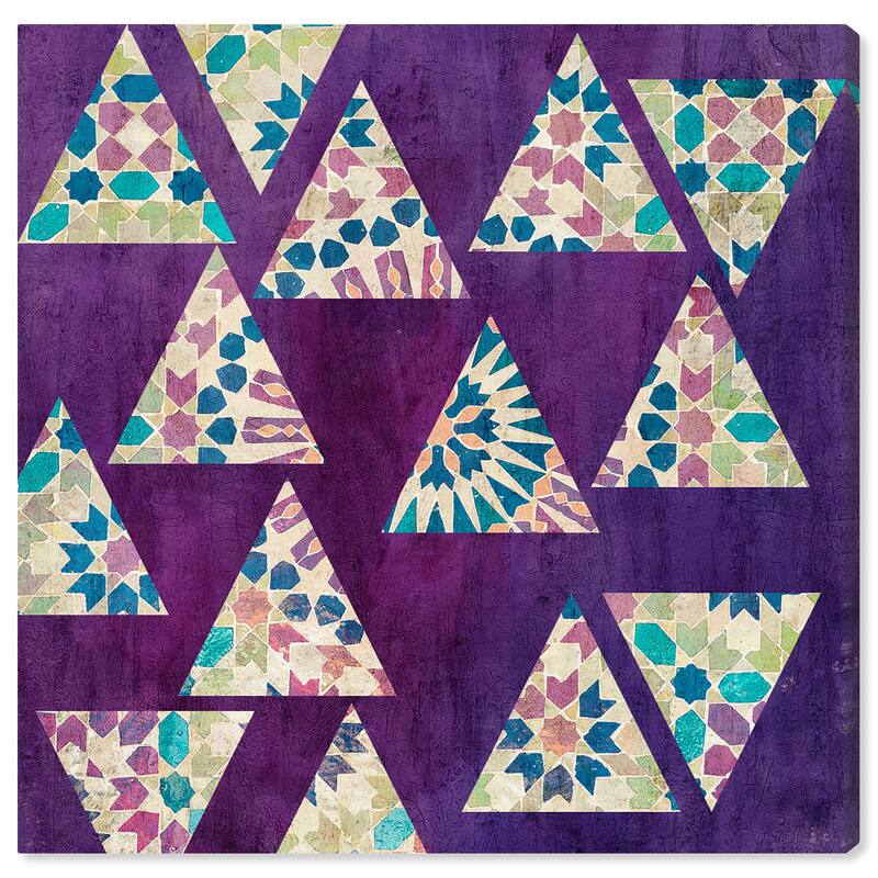 Wynwood Studio Canvas Abstract Deco Triangles Purple and Dark Purple Traditional Wall Art Canvas Print