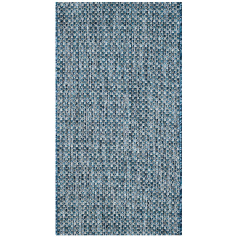 SAFAVIEH Courtyard Jonell Indoor/ Outdoor Patio Backyard Rug - 2'3" x 5' - Navy/Grey
