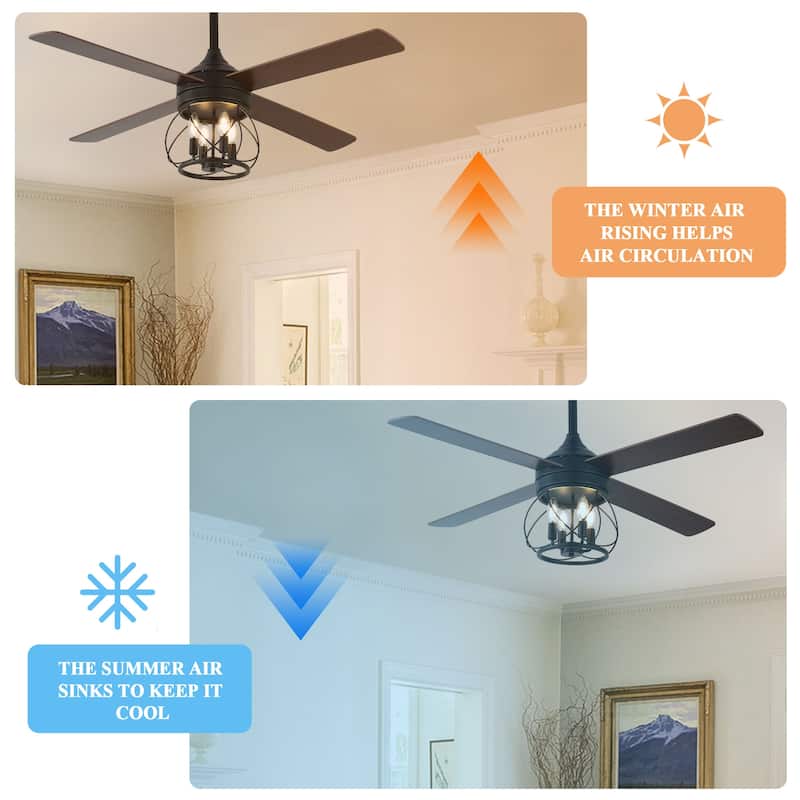 52" Industrial Ceiling Fan 6-speed Reversible Motor with Light and Remote - 52inch