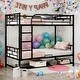 preview thumbnail 14 of 24, Twin Over Twin Metal Bunk Bed with Shelf and Guardrails,White Black