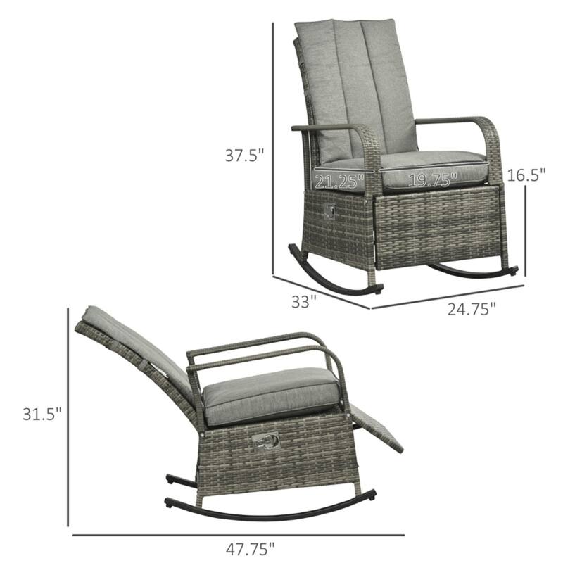 Reclining Outdoor Rocking Chair with Removable Cushion Covers and Adjustable Footrest for Comfortable Seating