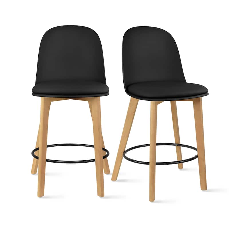 Set of 2 Designer Eiffel Chairs Counter Stools With Backs Side Molded Shell Kitchen Office Dining Dowel Bar Patio - Cushion_Black