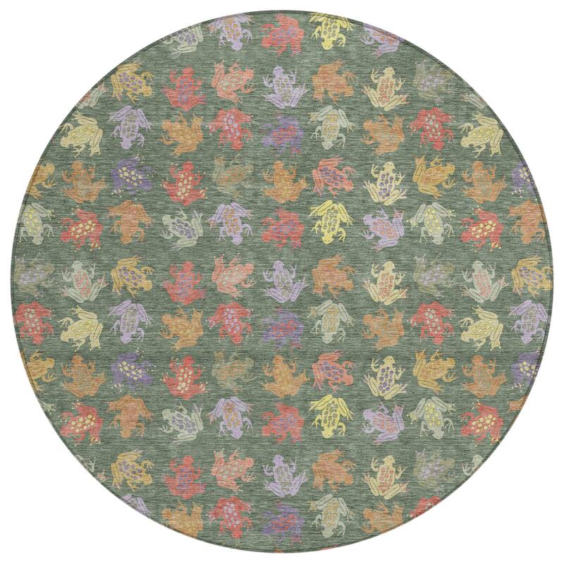 Machine Washable Indoor/ Outdoor Modern Frogs Chantille Rug