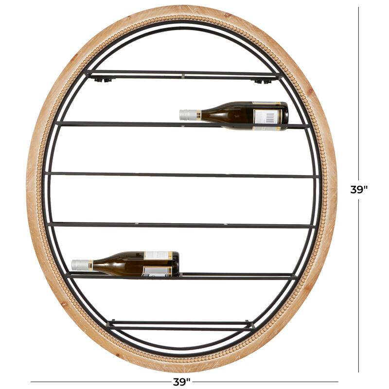 Black Metal Oval 13 Bottle Wall Wine Rack with Beaded Frame