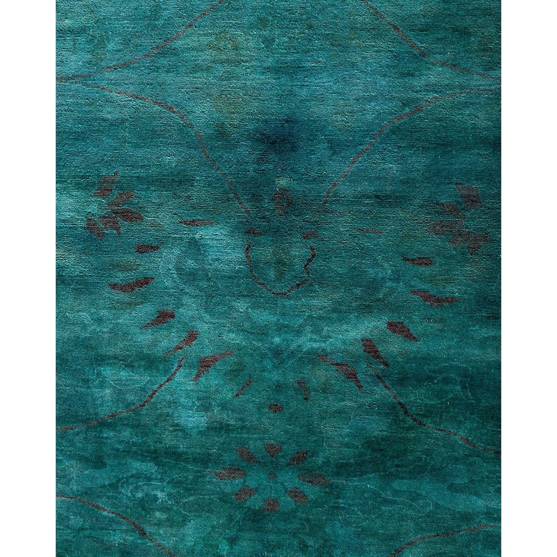 Overdyed, One-of-a-Kind Hand-Knotted Area Rug - Green - 9' 1" x 12' 2"