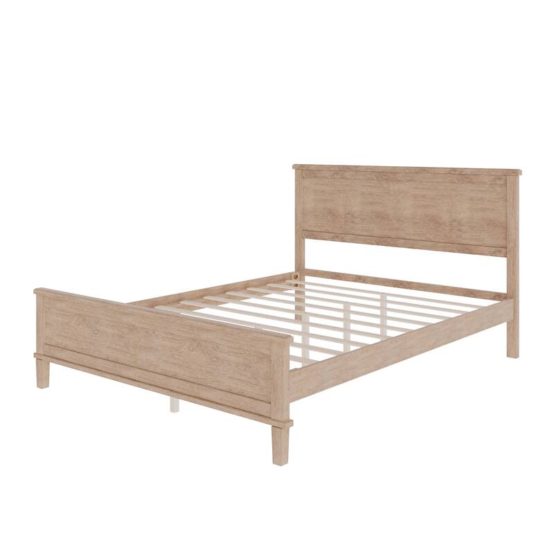 Rustic Wood Platform Bed with Headboard Footboard and Support Slats