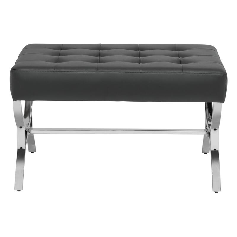 Newel Modern Blended Leather and Chrome Metal Frame Square Ottoman