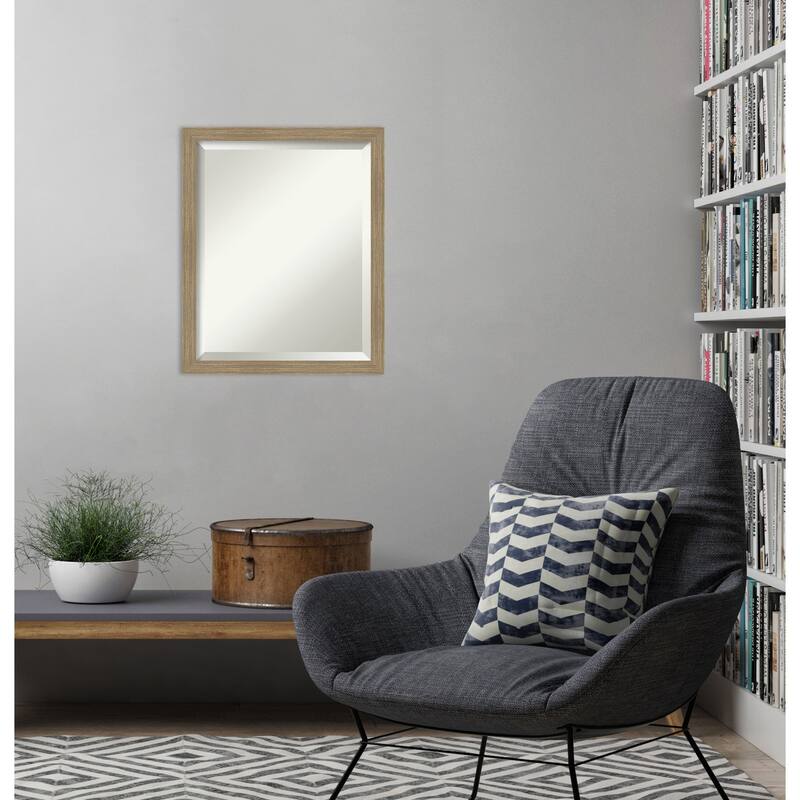 Woodgrain Stripe Beveled Wood Framed Wall Mirror