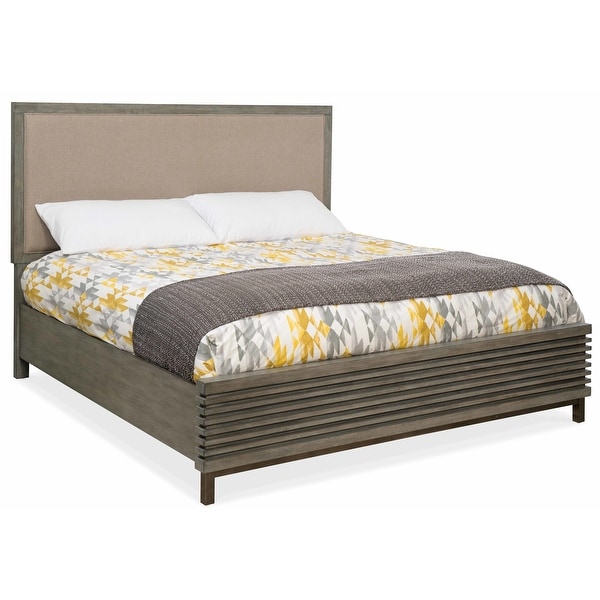 Hooker Furniture 5760-90866 King Fabric and Wood Panel Bed Frame from the Annex Collection - Ceruse Gray Oak / Sand