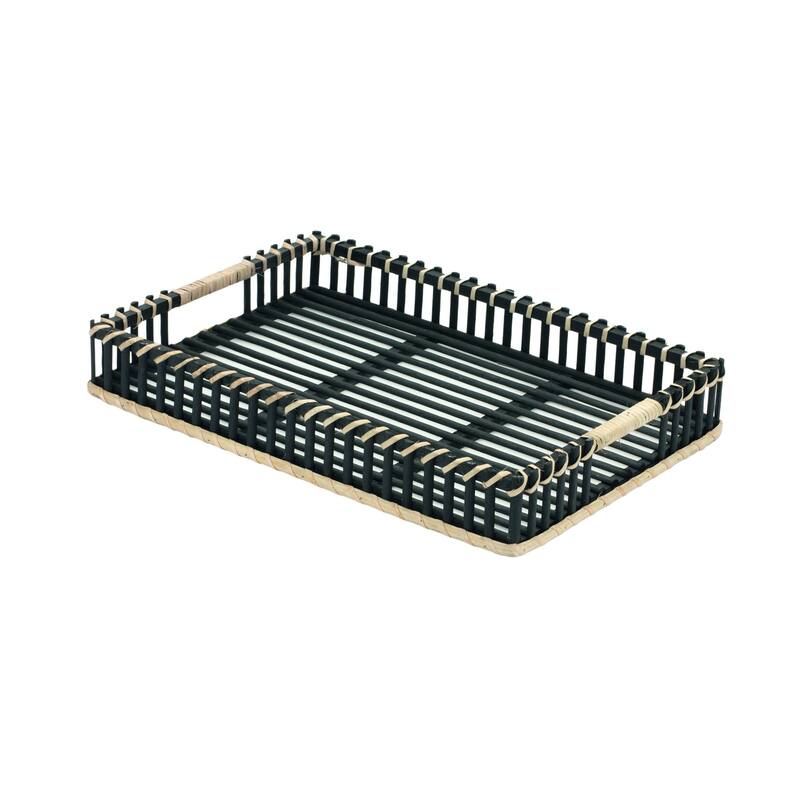 HomeRoots Set of Two Black Solid Wood Tray With Handles