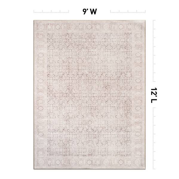 dimension image slide 12 of 27, Vintage Washable Rug – Low Pile with Subtle Pattern, Perfect for Neutral Spaces in Living Room, Entryway, or Bedroom