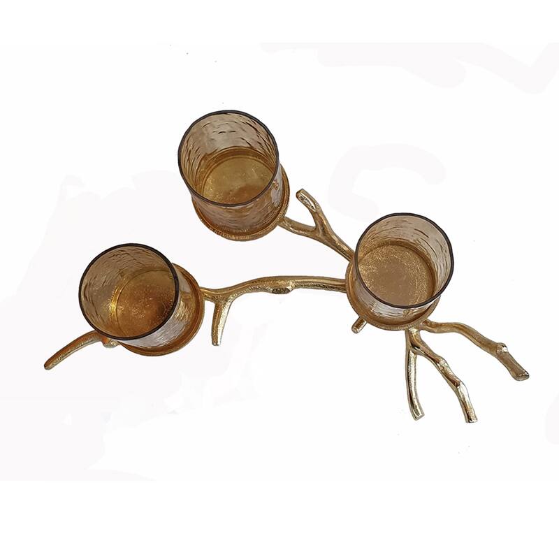 Twig Branch with Luster Glass Pillar Holder - 15.75" - Gold