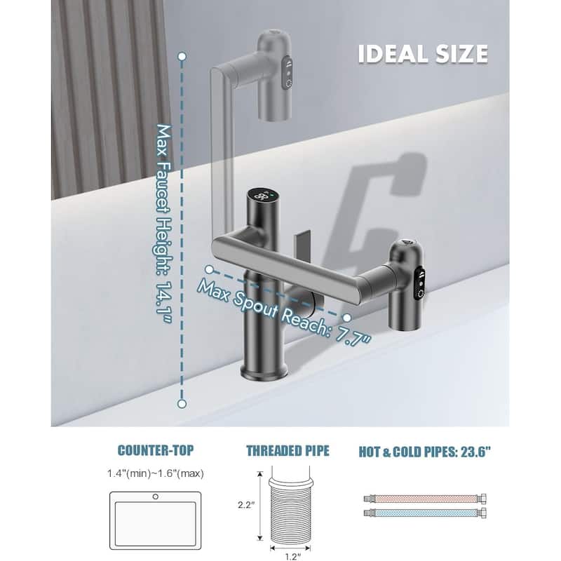 Lefton Rotatable Bathroom Faucet with Temperature Display in Fahrenheit (Batteries-Free), BF2204