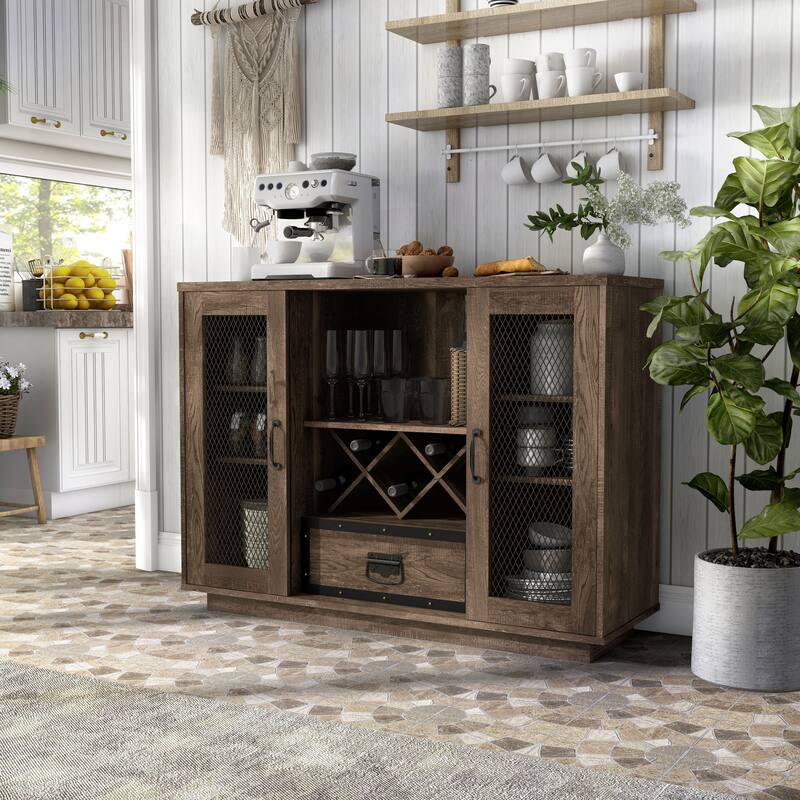 DH BASIC Industrial 7-shelf Buffet with Wine Bottle Storage by Denhour - Reclaimed Oak