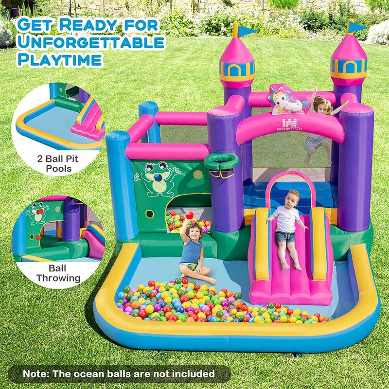 Gymax 6-in-1 Kids Inflatable Bounce House w/ 680W Blower Jumping Area