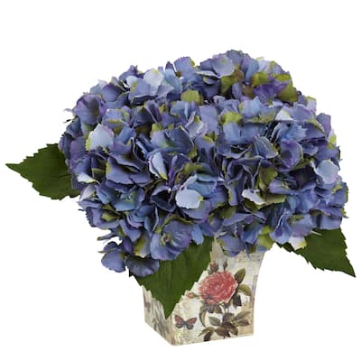 Antique Silk Floral Arrangement with Planter - Home Office Decor, 9 Inch Tall Faux Flowers, Elegant DÃ©cor Accent