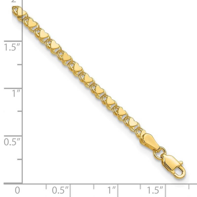 Curata 14k Yellow Gold 3.75mm Polished Double sided Heart Bracelet Options: 7" 8"