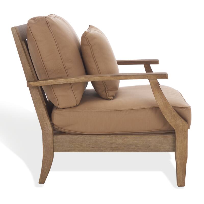 SAFAVIEH Couture Freida Wood Patio Arm Chair - 31.4" W x 35.6" L x 32.6" H - 31"W x 36"D x 33"H