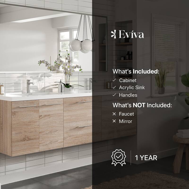 Eviva Axis 72" White Oak DS Bath Vanity with Acrylic Top
