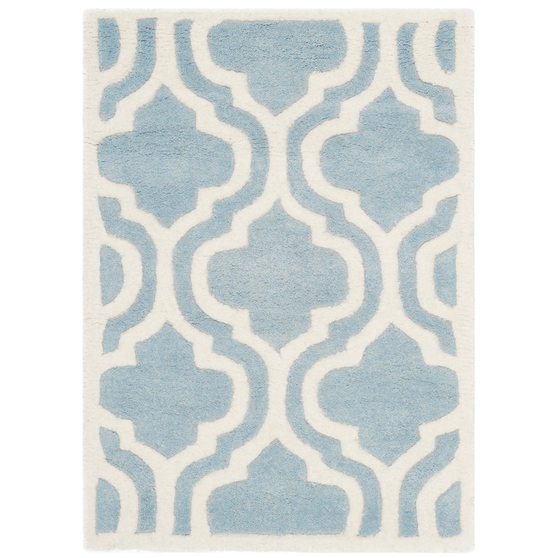 SAFAVIEH Handmade Chatham Sieghilde Modern Moroccan Wool Rug - 2' x 3' - Blue/Ivory