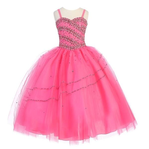 Shop Girls Hot Pink Beaded Accent Pageant Dress 14 16 Overstock