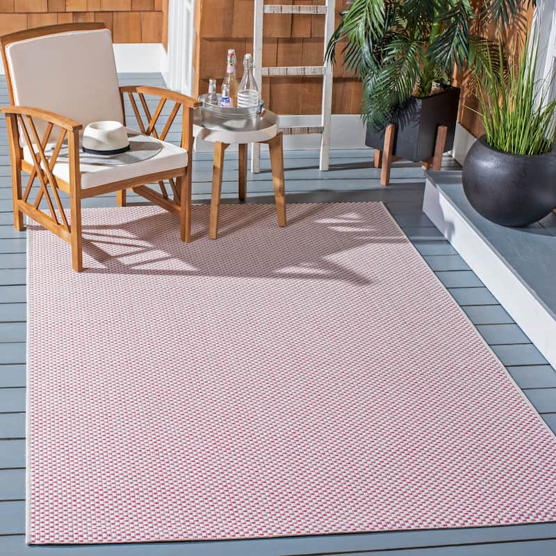 SAFAVIEH Courtyard Begajeta Indoor/Outdoor Waterproof Patio Backyard Rug. - 6'7" x 9'6" - Ivory/Pink