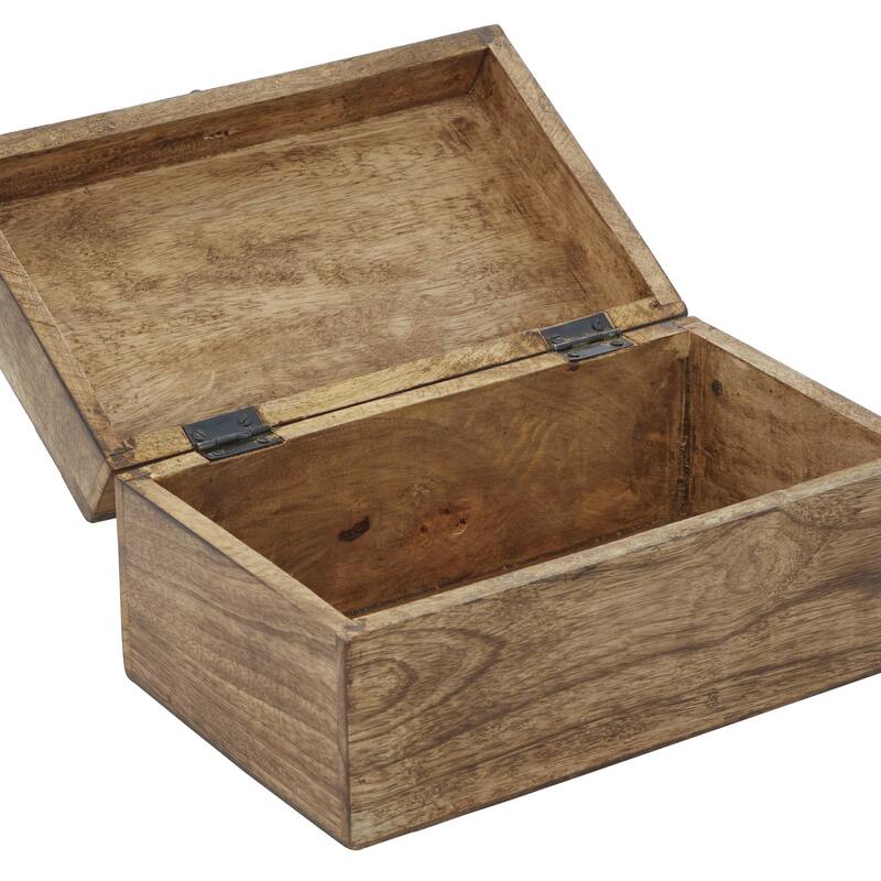 Mango Wood Floral Handmade Decorative Box with Hinged Lid - Set of 3 Brown - Roche River Decor