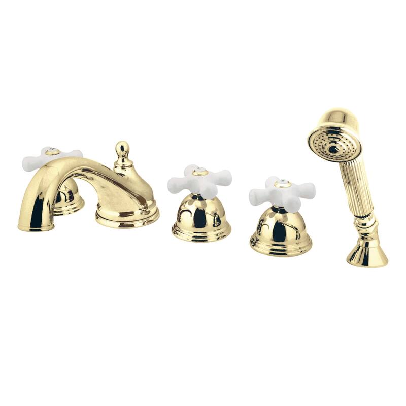 Kingston Brass Milano 5-Hole Deck Mount Roman Tub Faucet with Hand Shower - Polished Brass