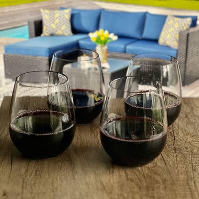 Oval Halo Tritan Glasses Drinking Set of 4 DOF (18oz), Plastic Drinking Glasses, BPA Free Cocktail Glasses, Drinkware Set