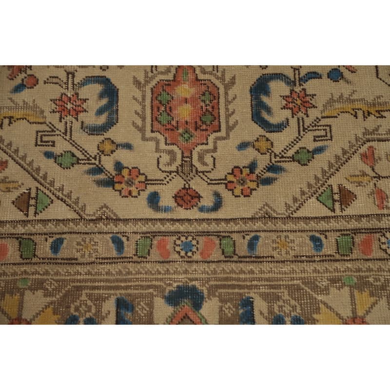 Hand Knotted Oriental 100% Wool Carpet Traditional Floral Beige & Ivories Tabriz Area Rug - 10' 9'' X 7' 10''