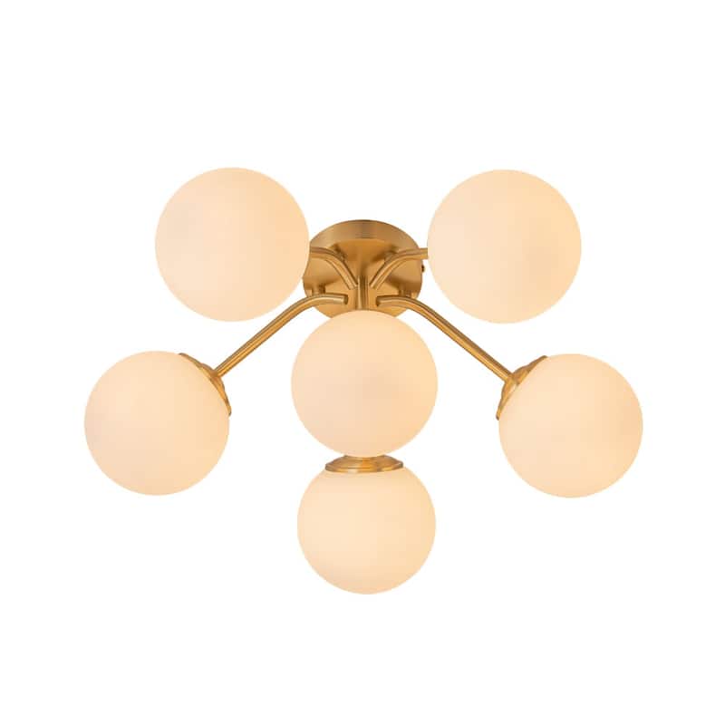 Milky Glass Globe Brass Sputnik Bubble Ceiling Light - 30in Chandelier