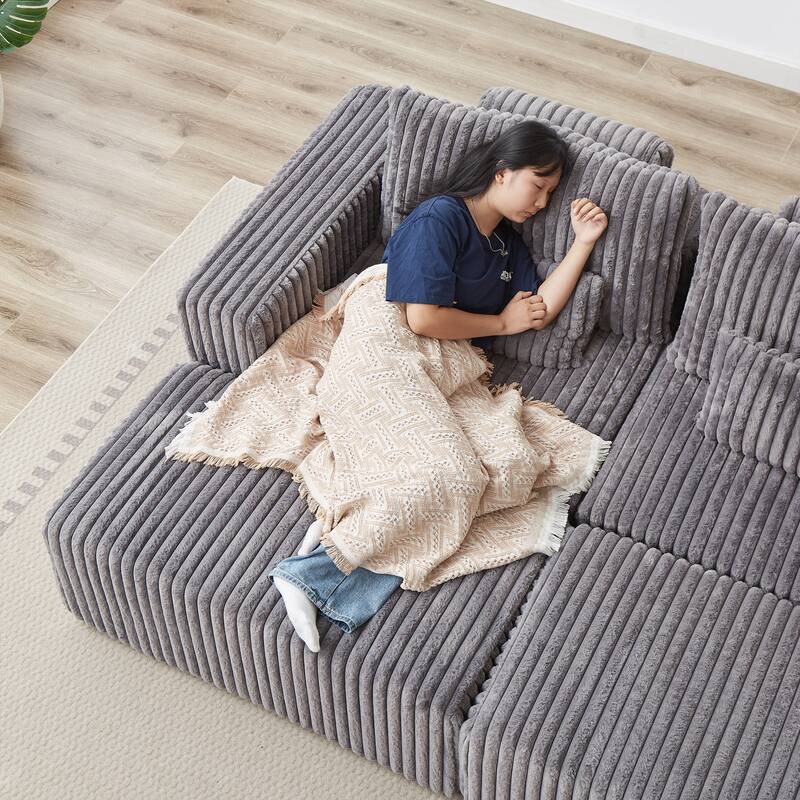 87'' Oversized Corduroy Chaise Lounge with Removable Ottoman Bench, Modular Sleeper Sofa Couch