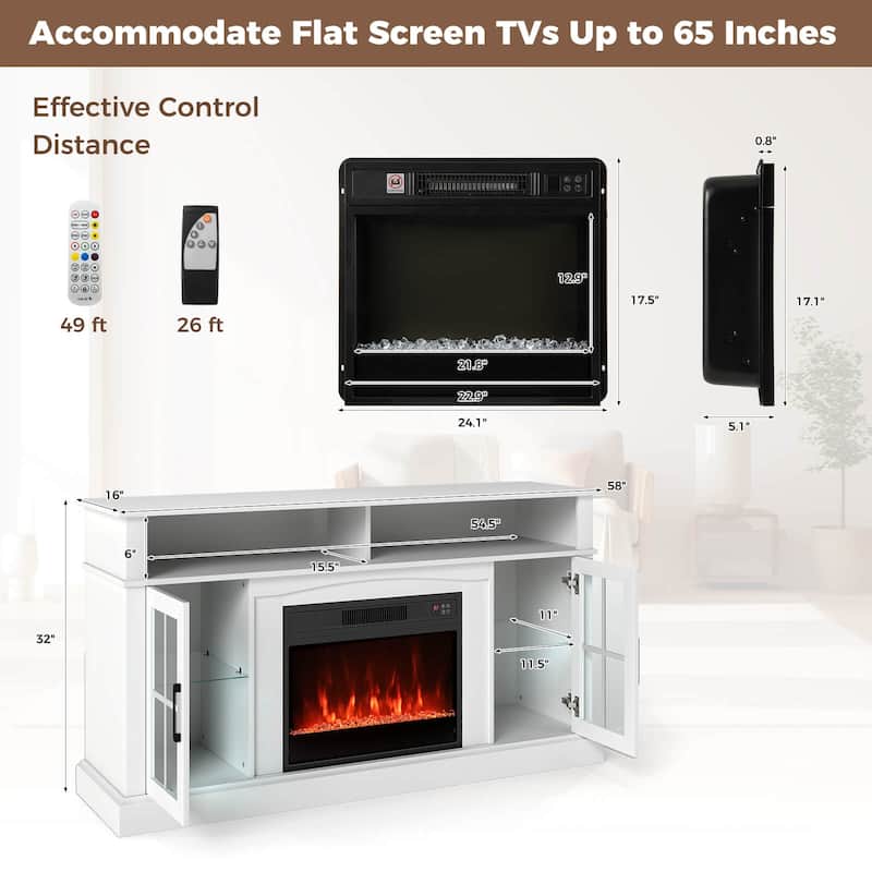 Costway 58" Fireplace TV Stand with LED Lights Entertainment Center - See Details
