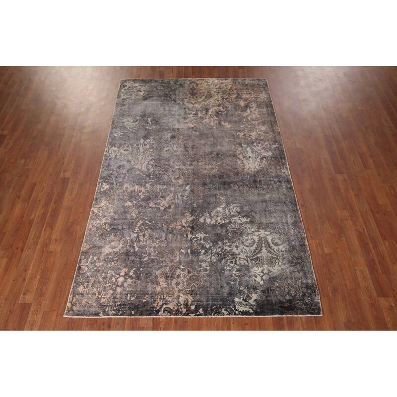 Silver Gray Abstract Indian Area Rug Handmade Wool Carpet - 5'1"x 8'0"