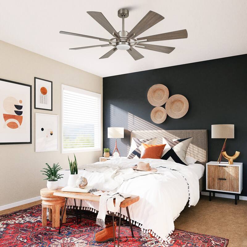 60" Walnut Wood 8-Blade Barn Windmill LED Ceiling Fan with Remote