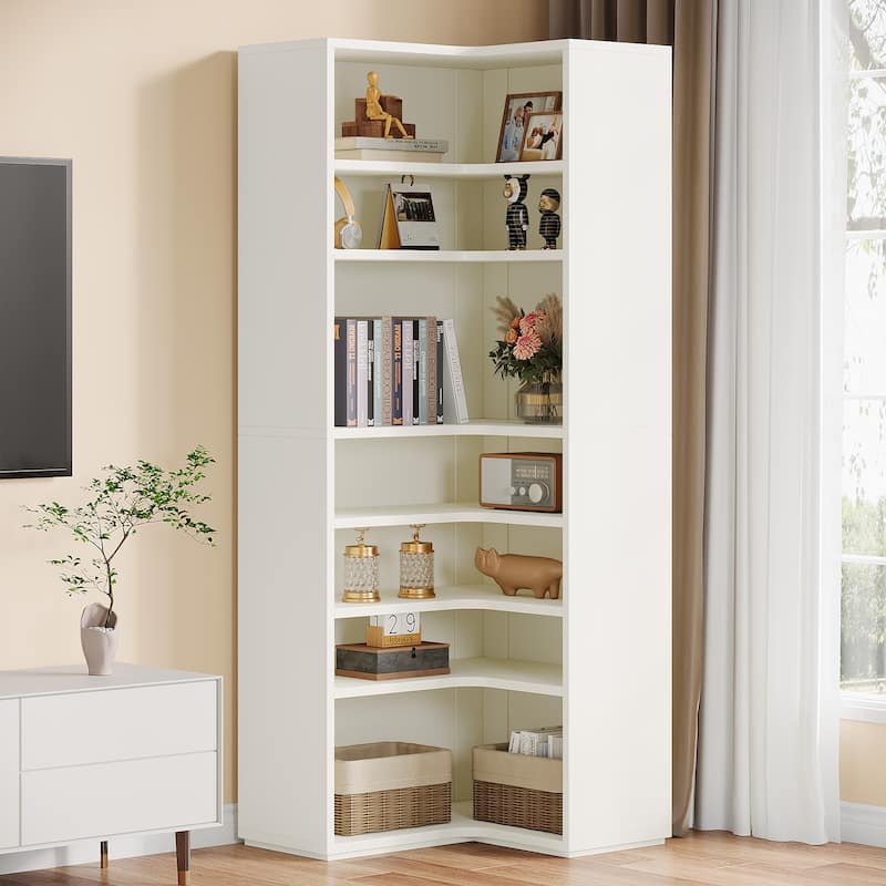 9-Tier Corner Shelf, 65" Tall Modern Corner Bookshelf Bookcase - White