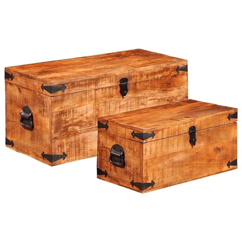 vidaXL Storage Chest Set 2 Pieces Rough Mango Wood - 27.6" x 13.8" x 13.8"