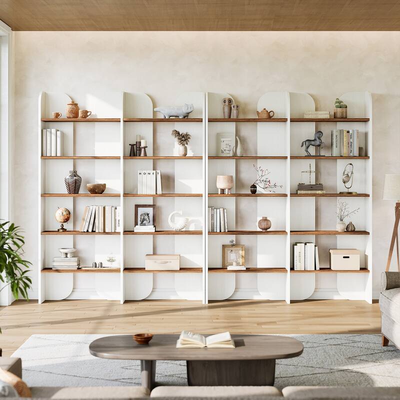 70.87" 5-Tier Double Wide Bookshelf, Open Shelves Tall Floor Standing Bookcase Storage Accent Shelf